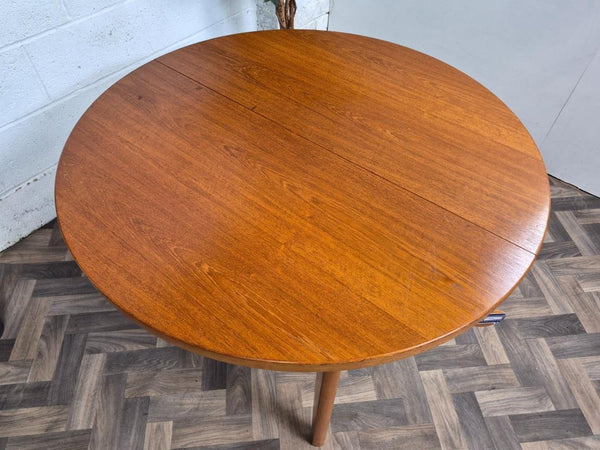 Vintage Mid-Century Round Teak Extending Dining Table Scandi Danish Retro MCM