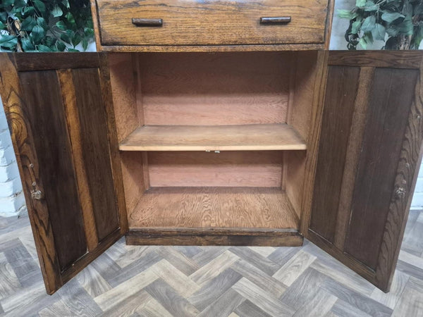 Vintage Antique 1930's Oak Tallboy Linen Cupboard With Drawers