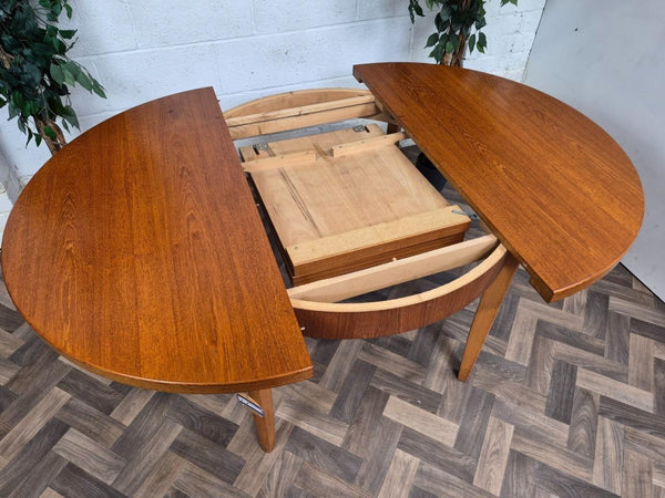 Vintage Mid-Century Round Teak Extending Dining Table Scandi Danish Retro MCM