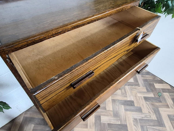 Vintage Antique 1930's Oak Tallboy Linen Cupboard With Drawers