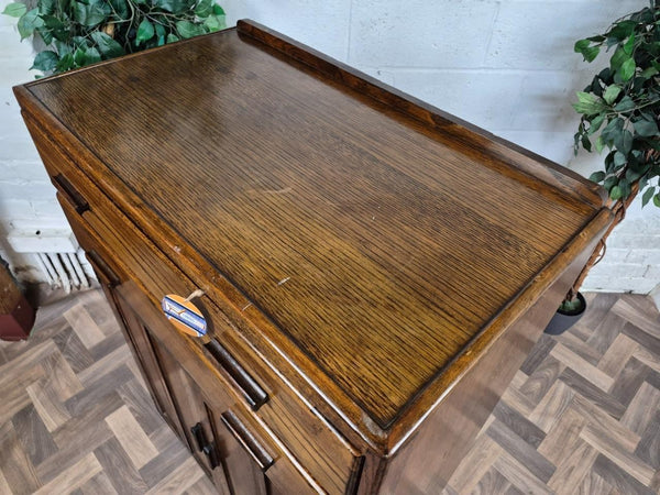 Vintage Antique 1930's Oak Tallboy Linen Cupboard With Drawers