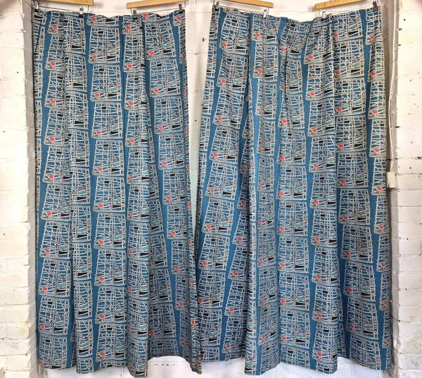 Rare Vintage 1950's Young Liberty Curtains Kon Tiki By Hilda Durkin Stunning MCM
