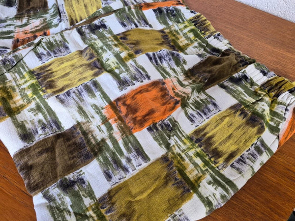 Beautiful Vintage 60's Mid-Century Barkcloth Curtains Orange & Green Retro MCM