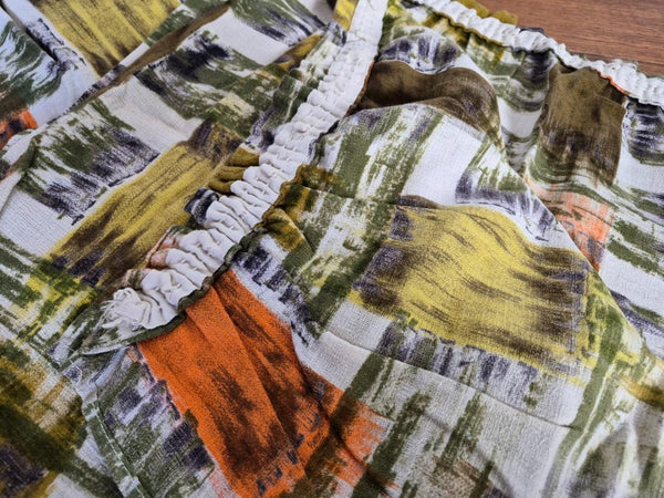 Beautiful Vintage 60's Mid-Century Barkcloth Curtains Orange & Green Retro MCM