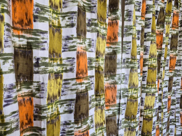 Beautiful Vintage 60's Mid-Century Barkcloth Curtains Orange & Green Retro MCM