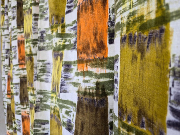 Beautiful Vintage 60's Mid-Century Barkcloth Curtains Orange & Green Retro MCM