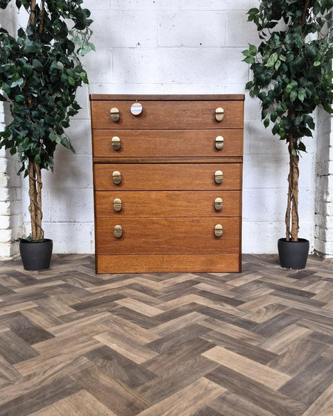 Vintage Mid-Century Stag C Range Teak 5 Drawer Chest Tallboy Scandi Danish MCM