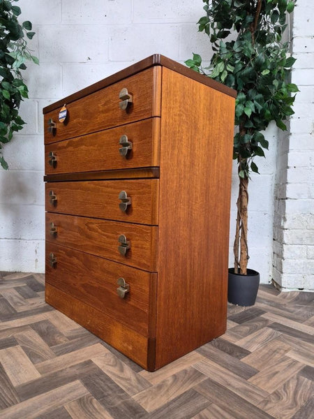 Vintage Mid-Century Stag C Range Teak 5 Drawer Chest Tallboy Scandi Danish MCM