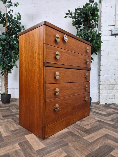 Vintage Mid-Century Stag C Range Teak 5 Drawer Chest Tallboy Scandi Danish MCM