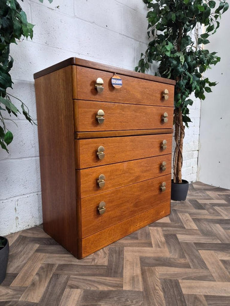 Vintage Mid-Century Stag C Range Teak 5 Drawer Chest Tallboy Scandi Danish MCM
