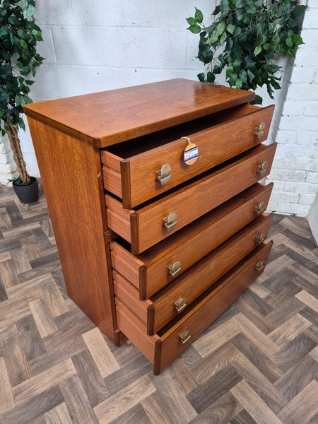 Vintage Mid-Century Stag C Range Teak 5 Drawer Chest Tallboy Scandi Danish MCM
