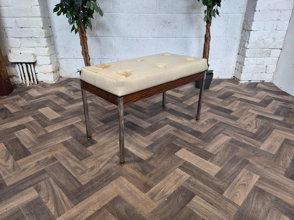 Vintage Mid-Century Du-al Teak & Chrome Long Stool Bench Retro 60's