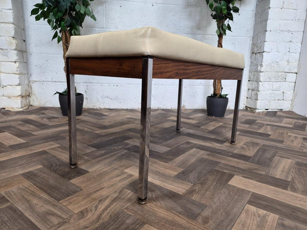 Vintage Mid-Century Du-al Teak & Chrome Long Stool Bench Retro 60's