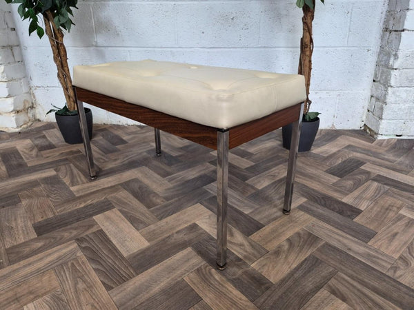 Vintage Mid-Century Du-al Teak & Chrome Long Stool Bench Retro 60's