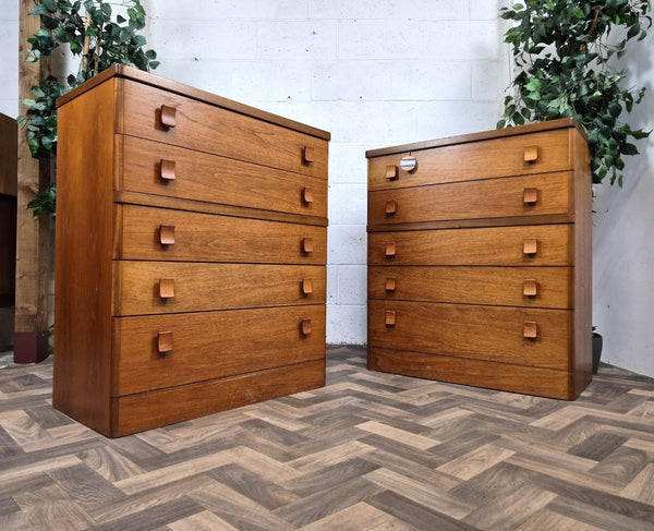 Pair Vintage Mid-Century Stag C Range Teak 5 Drawer Chest Tallboy Scandi Danish