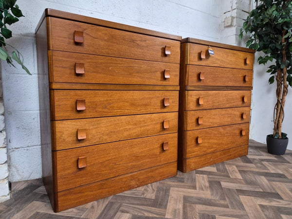 Pair Vintage Mid-Century Stag C Range Teak 5 Drawer Chest Tallboy Scandi Danish