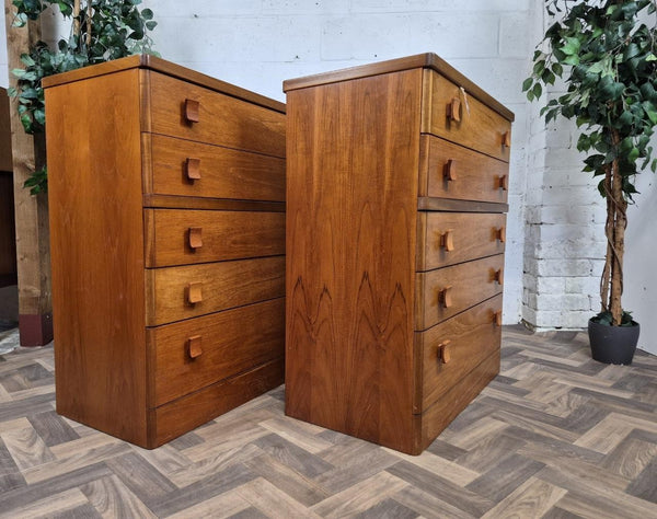 Pair Vintage Mid-Century Stag C Range Teak 5 Drawer Chest Tallboy Scandi Danish