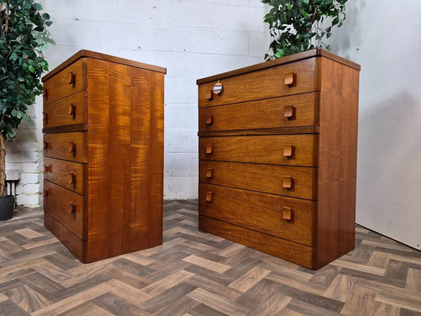 Pair Vintage Mid-Century Stag C Range Teak 5 Drawer Chest Tallboy Scandi Danish