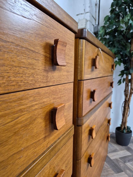 Pair Vintage Mid-Century Stag C Range Teak 5 Drawer Chest Tallboy Scandi Danish