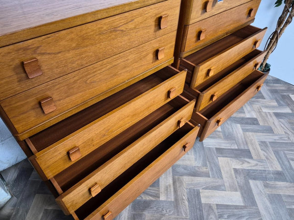 Pair Vintage Mid-Century Stag C Range Teak 5 Drawer Chest Tallboy Scandi Danish