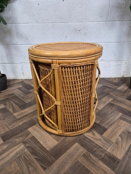 Vintage Round Bamboo Rattan Nest Of Tables Retro Boho Tiki Scandi