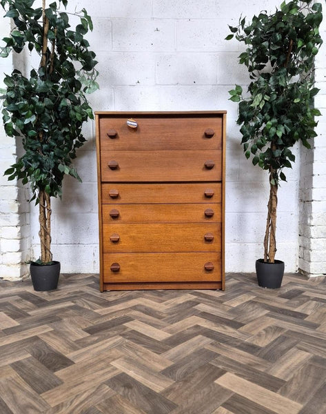 Vintage Mid-Century Stag Cantata Teak 6 Drawer Chest Tallboy Scandi Danish MCM