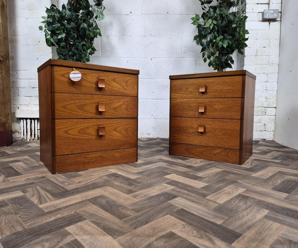 Pair Of Vintage Mid-Century Stag C Range Teak 3 Drawer Bedside Chests Scandi MCM
