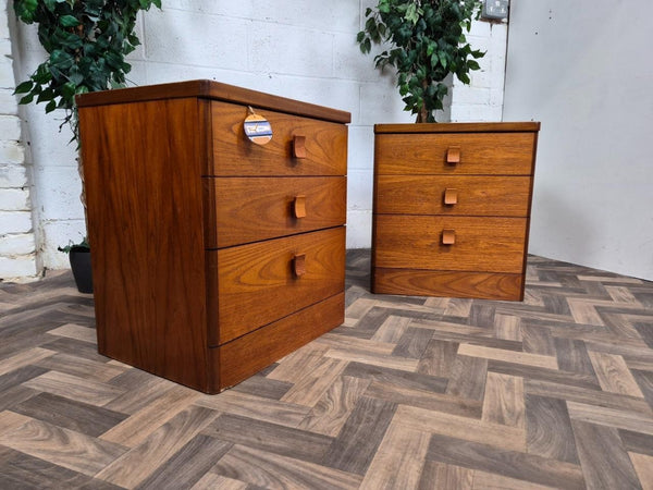 Pair Of Vintage Mid-Century Stag C Range Teak 3 Drawer Bedside Chests Scandi MCM