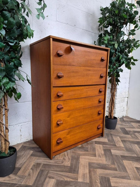 Vintage Mid-Century Stag Cantata Teak 6 Drawer Chest Tallboy Scandi Danish MCM