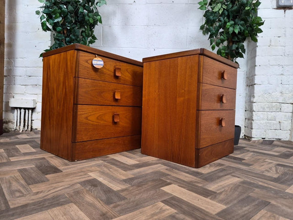 Pair Of Vintage Mid-Century Stag C Range Teak 3 Drawer Bedside Chests Scandi MCM