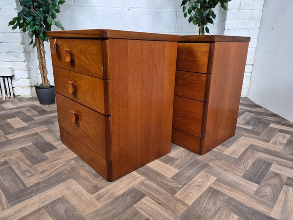 Pair Of Vintage Mid-Century Stag C Range Teak 3 Drawer Bedside Chests Scandi MCM
