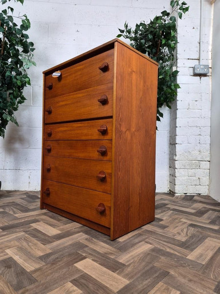 Vintage Mid-Century Stag Cantata Teak 6 Drawer Chest Tallboy Scandi Danish MCM