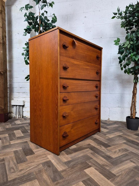 Vintage Mid-Century Stag Cantata Teak 6 Drawer Chest Tallboy Scandi Danish MCM