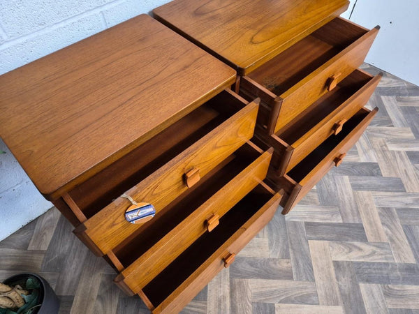 Pair Of Vintage Mid-Century Stag C Range Teak 3 Drawer Bedside Chests Scandi MCM