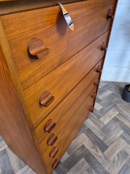 Vintage Mid-Century Stag Cantata Teak 6 Drawer Chest Tallboy Scandi Danish MCM
