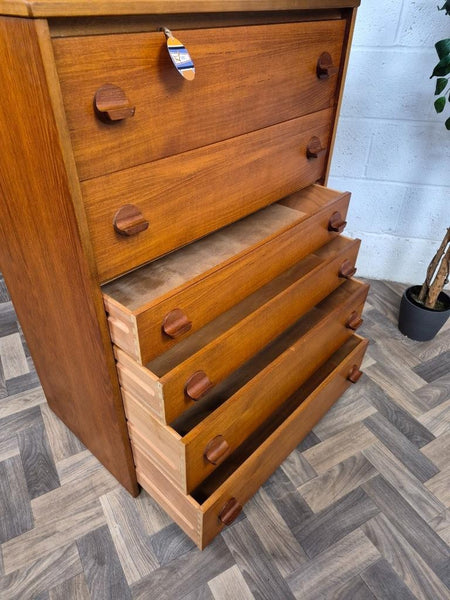 Vintage Mid-Century Stag Cantata Teak 6 Drawer Chest Tallboy Scandi Danish MCM