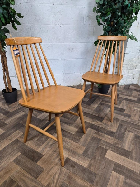 Pair Of Vintage Dining Chairs Blonde Stickback Mid-Century Danish Style Retro