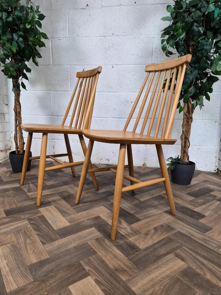 Pair Of Vintage Dining Chairs Blonde Stickback Mid-Century Danish Style Retro
