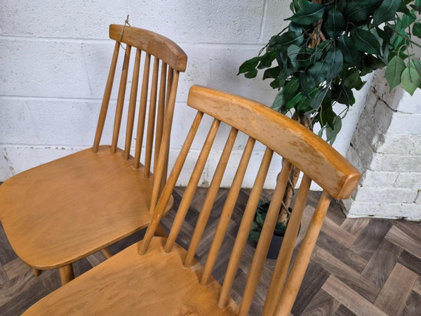 Pair Of Vintage Dining Chairs Blonde Stickback Mid-Century Danish Style Retro