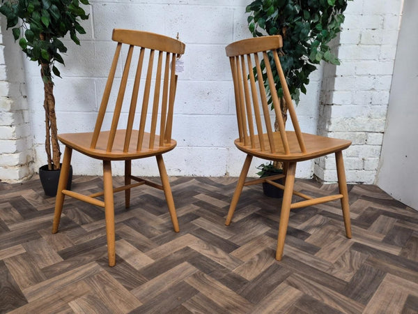 Pair Of Vintage Dining Chairs Blonde Stickback Mid-Century Danish Style Retro