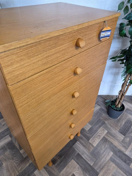 Vintage Mid-Century Avalon Blonde Oak Tallboy Chest 6 Drawers Scandi MCM Retro