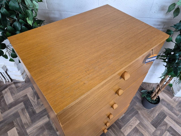 Vintage Mid-Century Avalon Blonde Oak Tallboy Chest 6 Drawers Scandi MCM Retro