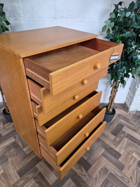 Vintage Mid-Century Avalon Blonde Oak Tallboy Chest 6 Drawers Scandi MCM Retro