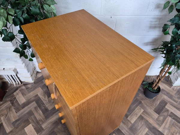 Vintage Mid-Century Avalon Blonde Oak Tallboy Chest 6 Drawers Scandi MCM Retro