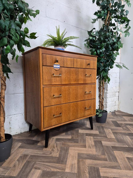 Vintage Mid-Century Lebus Teak & Oak Chest Of 4 Drawers 60's Scandi Retro MCM