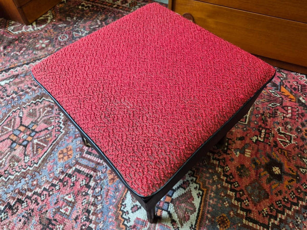 Vintage 60's Sherborne Sewing Box Stool Black Vinyl & Red Retro Mid-Century MCM