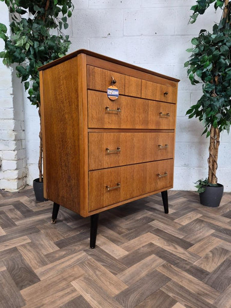 Vintage Mid-Century Lebus Teak & Oak Chest Of 4 Drawers 60's Scandi Retro MCM