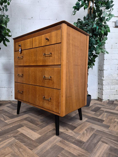 Vintage Mid-Century Lebus Teak & Oak Chest Of 4 Drawers 60's Scandi Retro MCM