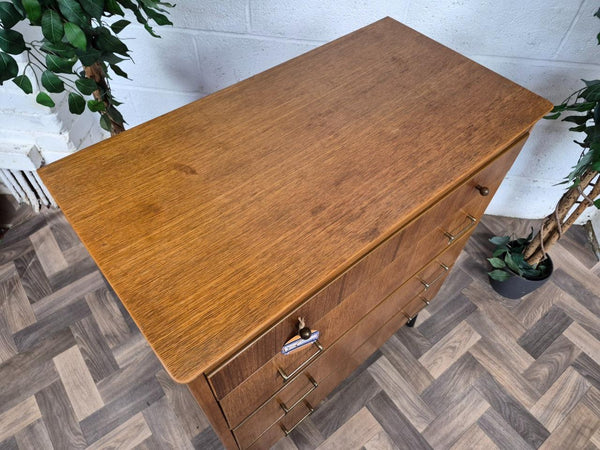 Vintage Mid-Century Lebus Teak & Oak Chest Of 4 Drawers 60's Scandi Retro MCM