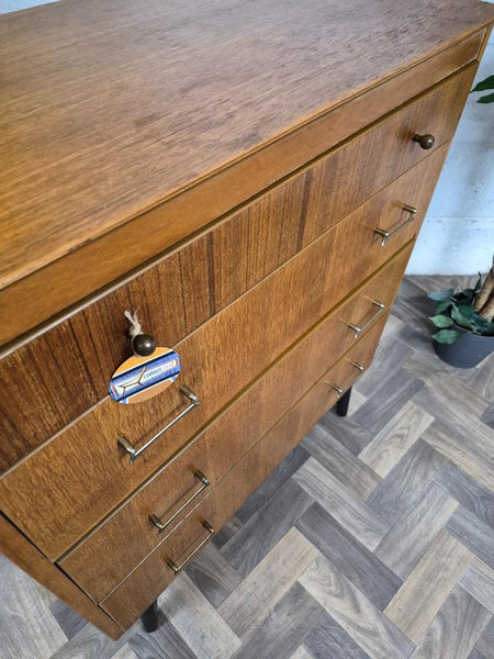Vintage Mid-Century Lebus Teak & Oak Chest Of 4 Drawers 60's Scandi Retro MCM
